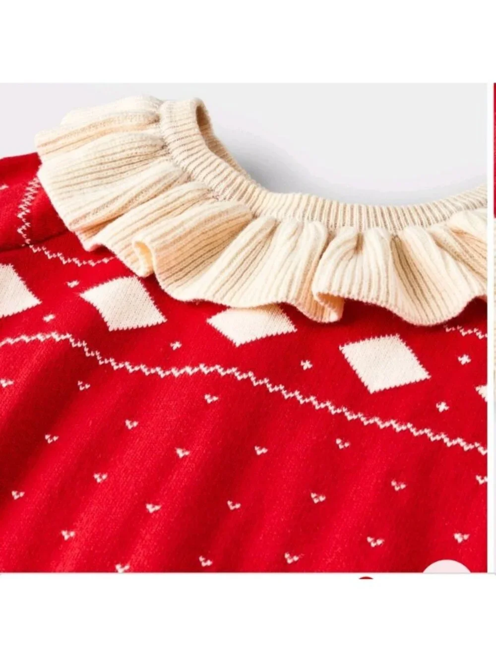 Baby Girls Christmas Romper Bodysuit With Ruffled Collar Red & White 78